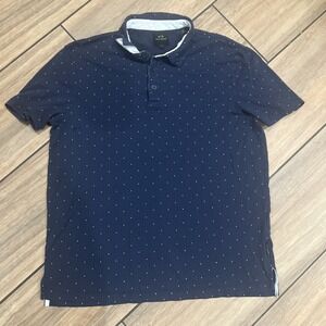 Armani Exchange Shirt Mens Medium Navy Blue Polka Dot Jersey Micro Print Polo